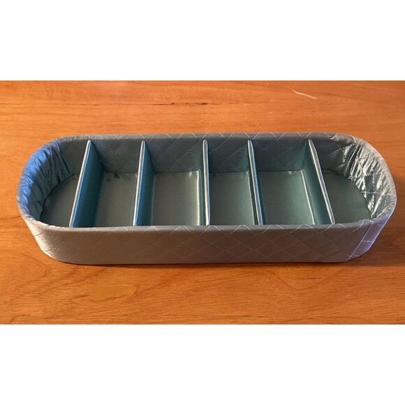 Mid Century Quilted Satin Drawer Organizer Blue Hosiery Holder - Picture 1 of 8